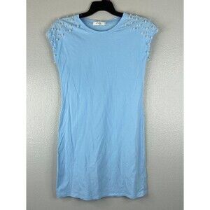 In2You Fashion Women Small Blue Shift Dress Faux Pearl Shoulder NWOT